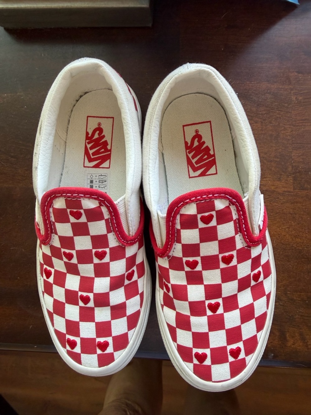 Vans Kids Classic Slip-On Checkerboard with Red Hearts - Red/White